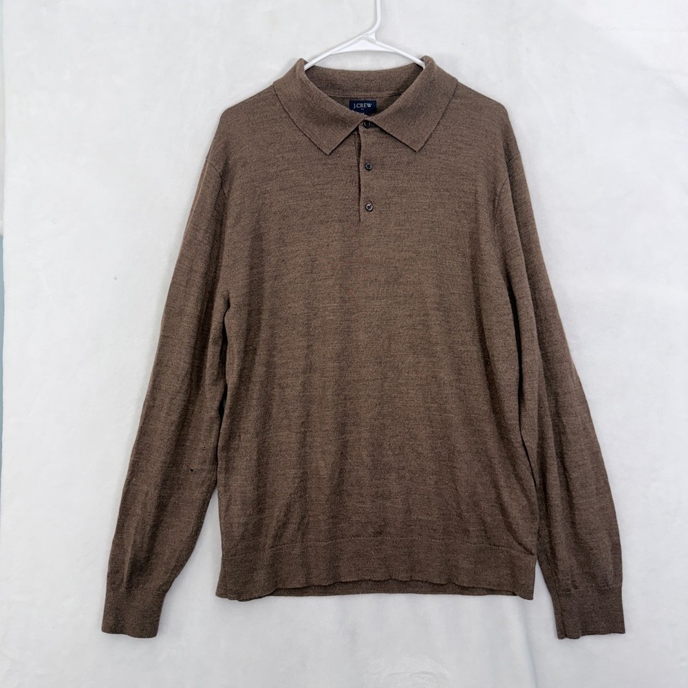 J Crew Sweater Mens XL Brown Wool Blend Collared Stretch Pullover